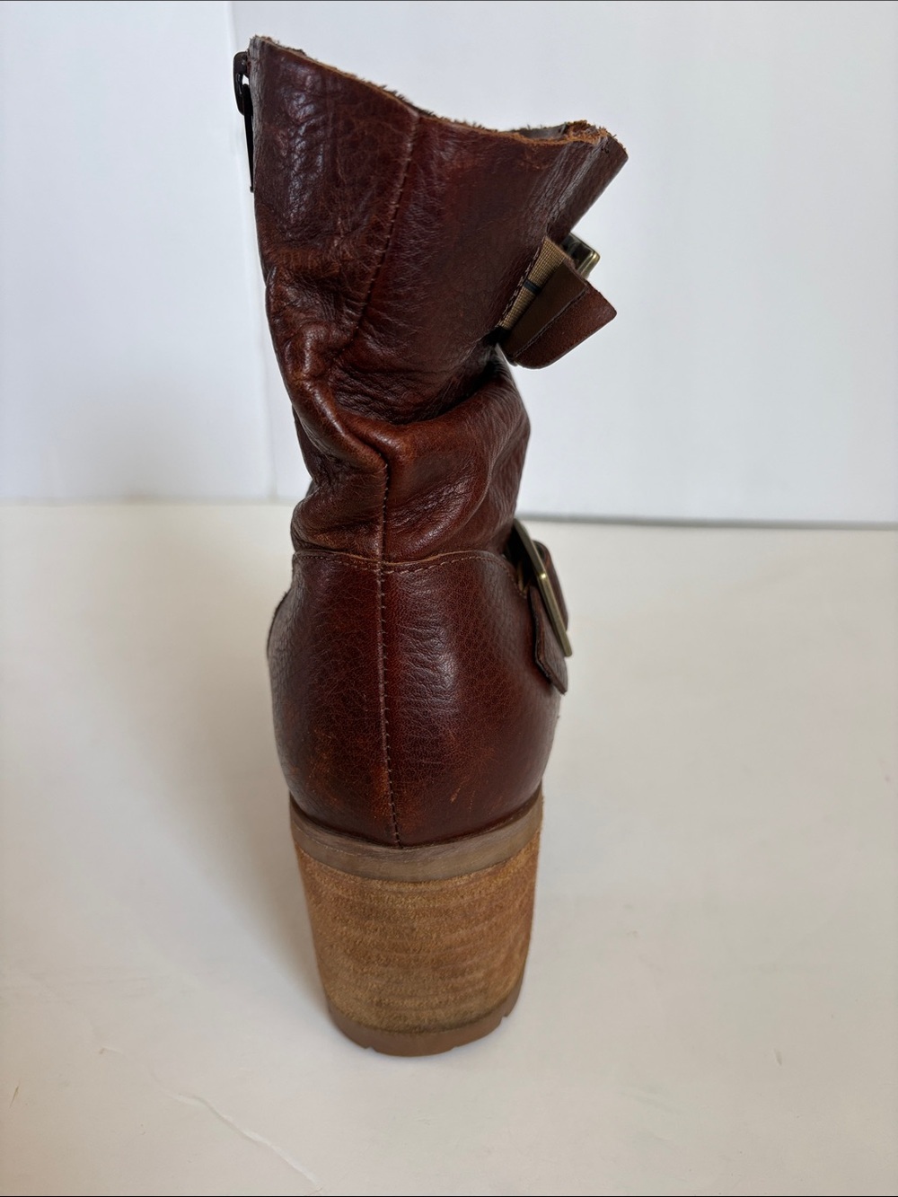 Korks burgundy brown ankle slouch leather moto boot gold hardware zip close - Picture 15 of 16